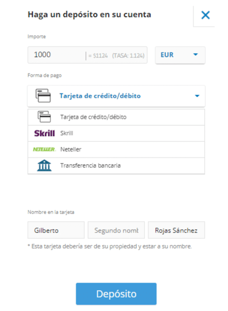 Paso 4_ Deposita fondos en tu cuenta de eToro - app criptomonedas