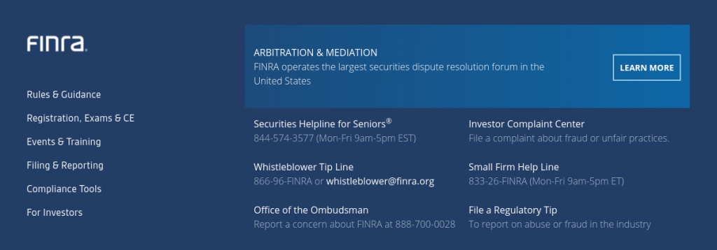 Finra - regulation of trading platforms - screenshot